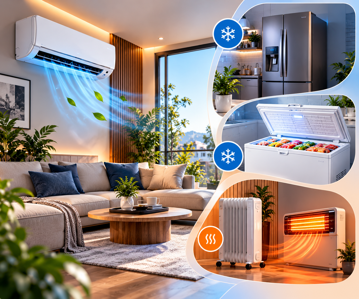 Bright, comfortable living room representing home climate solutions
